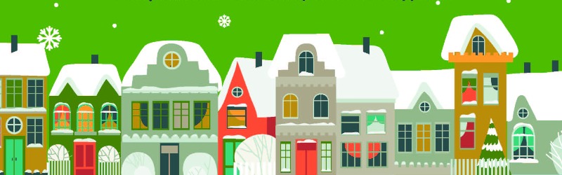 Drawing of houses with snow on them