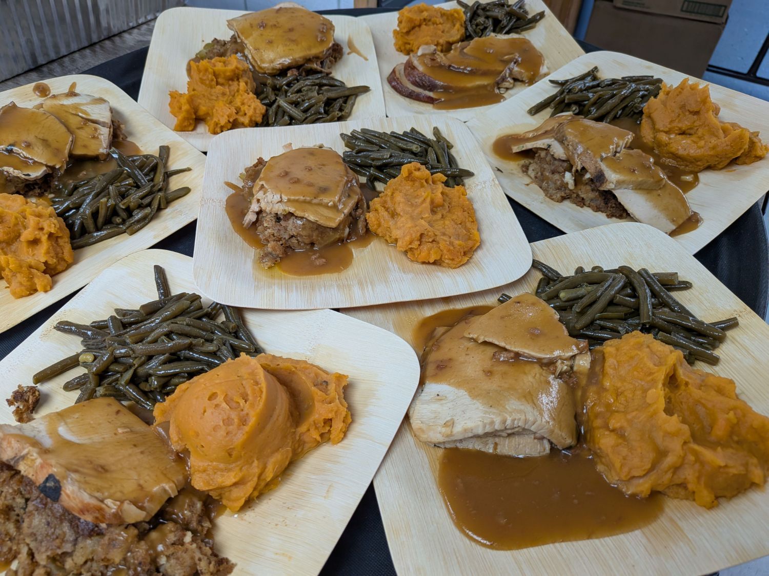 several thanksgiving plates on a large serving tray