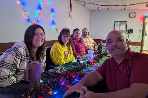 a group of people at a holiday party